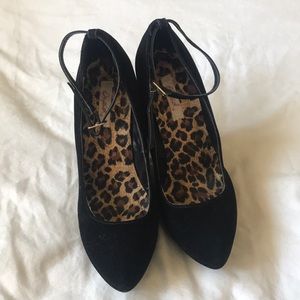 Black Suede Wedge High Heels